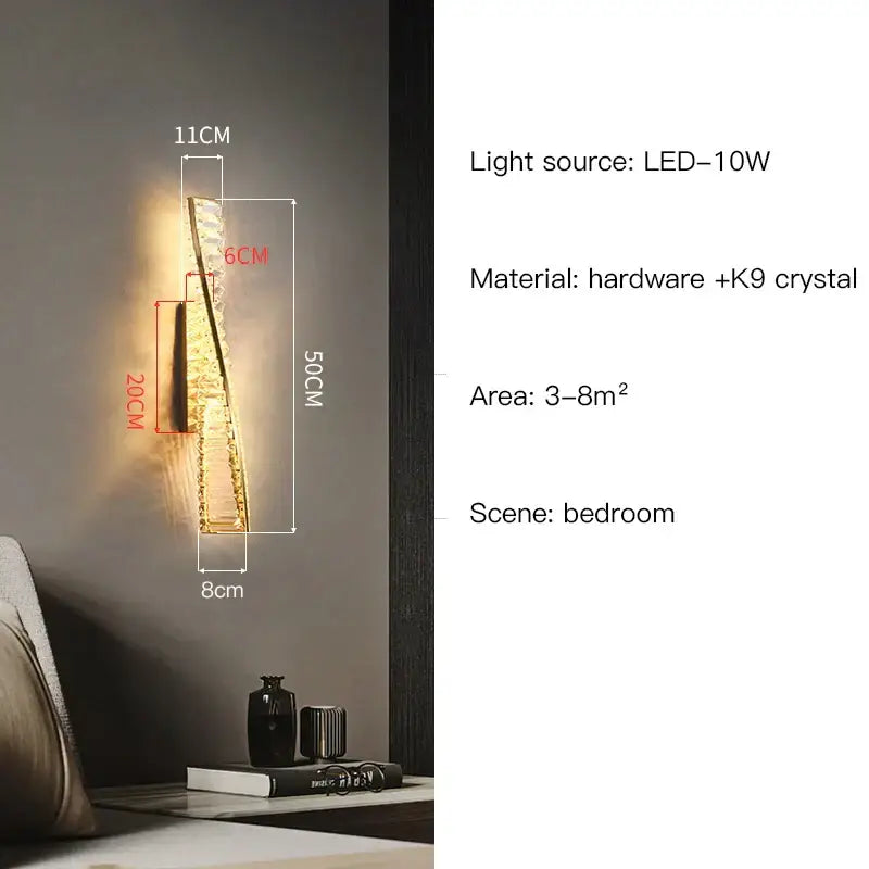 Modern gold twisted crystal wall sconce with k9 crystal accents and metallic hardware for bedroom decorbites crystal wall use
