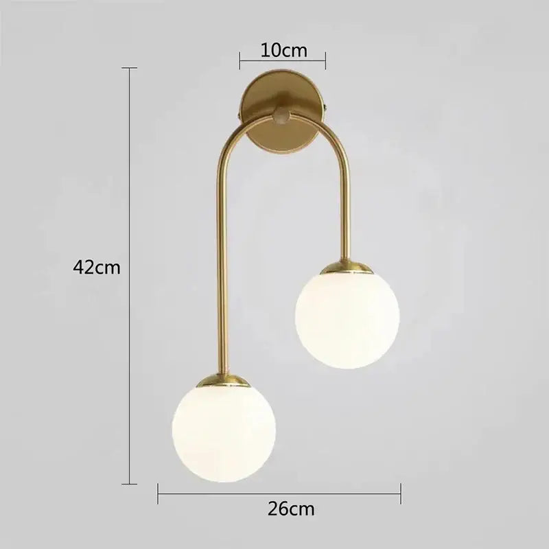 Modern gold two light wall lamp with spherical frosted glass ball led shades for living room decorbites glass ball