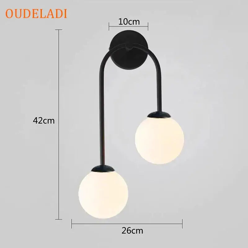 Black metal wall lamp with two frosted glass ball led shades modern decorbites glass ball living room sconce