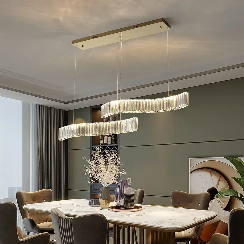 Modern gold two ring crystal led chandelier with intertwined translucent rings by decorbites crystal led for dining room decor