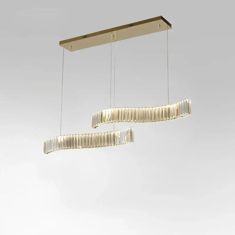 Modern gold two ring crystal led chandelier with curved crystal encrusted rings by DecorBites for dining room decorbites crystal led