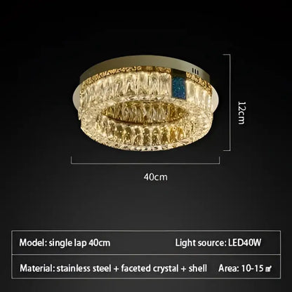 Modern gold two tier crystal led ceiling lamp with a stainless steel frame and blue accent for living room lighting