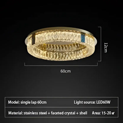Modern gold two tier crystal led ceiling lamp with faceted crystal and stainless steel accents for living room ceiling lamp