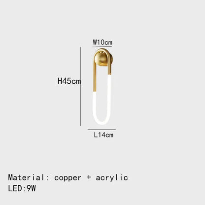 Modern gold u-shaped led wall lights with gold-toned copper and acrylic in a sleek minimalist design for bedroom decorbites ellipse wall lights