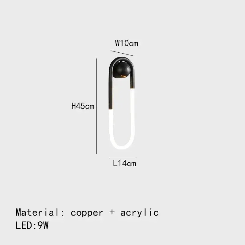 Modern gold u-shaped led wall lights with sleek black copper top and acrylic body for bedroom decorbites ellipse wall lights