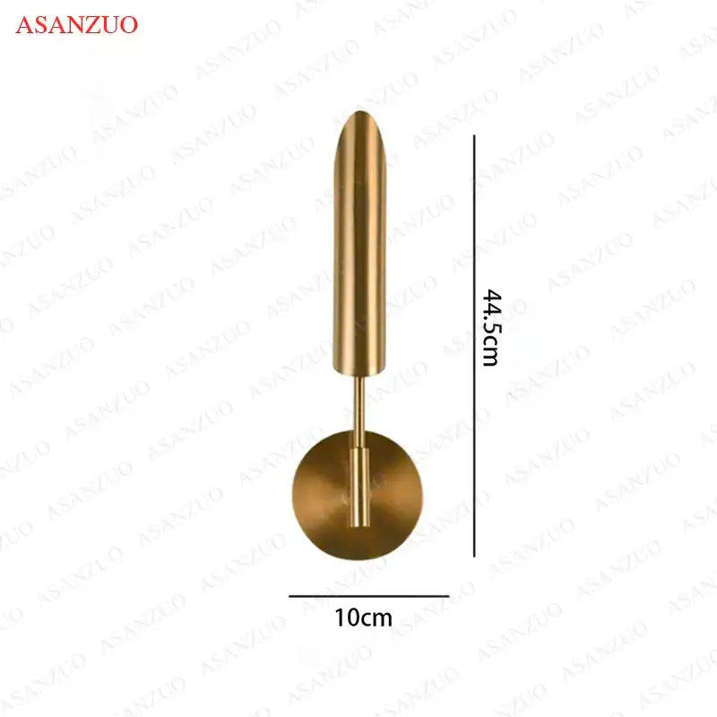Modern gold brass-finished asanzuo wall lamp with elongated cylindrical shade and circular base led wall lamp lights