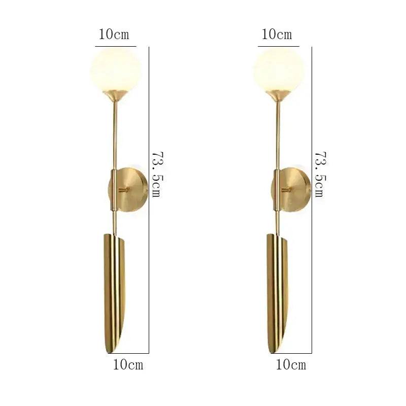 Modern gold vertical led wall lamps feature a gold finish with frosted glass globe and sleek cylindrical base for living room lighting