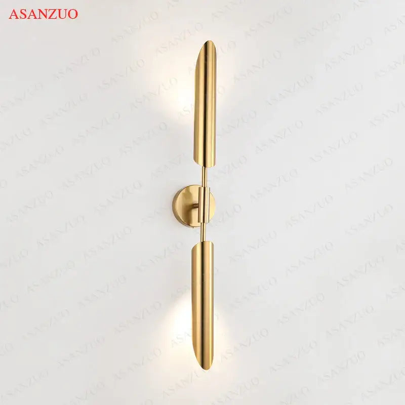 Modern gold vertical led wall lamps with sleek cylindrical arms and circular mounting plate for living room wall lamps lights
