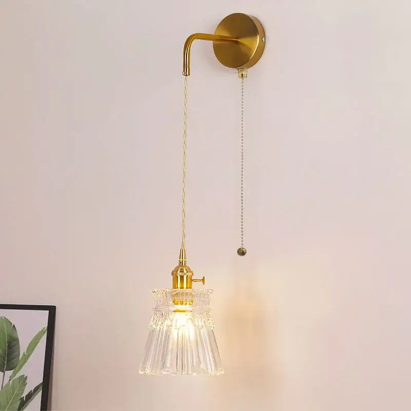 Modern gold wall lamp with clear glass shade and adjustable pull chain ideal for bedroom decorbites clear glass wall lamp