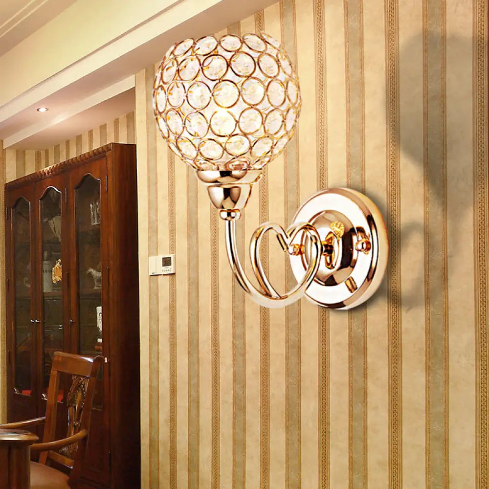 DecorBites™ DecorBites™ Modern Gold Wall Lamp with Globe Clear Crystal Sconce - 1-Head Light Fixture and Metal Heart-Shaped Arm
