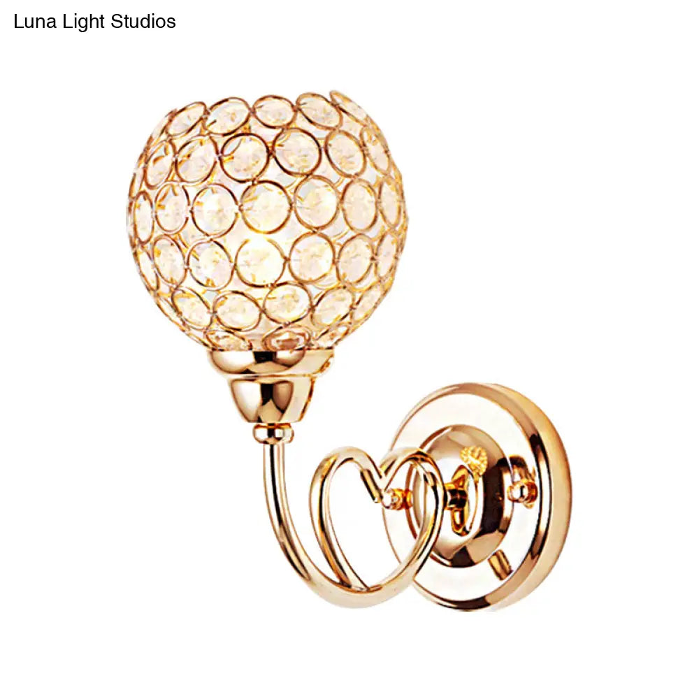 DecorBites™ DecorBites™ Modern Gold Wall Lamp with Globe Clear Crystal Sconce - 1-Head Light Fixture and Metal Heart-Shaped Arm