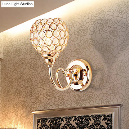 DecorBites™ DecorBites™ Modern Gold Wall Lamp with Globe Clear Crystal Sconce - 1-Head Light Fixture and Metal Heart-Shaped Arm