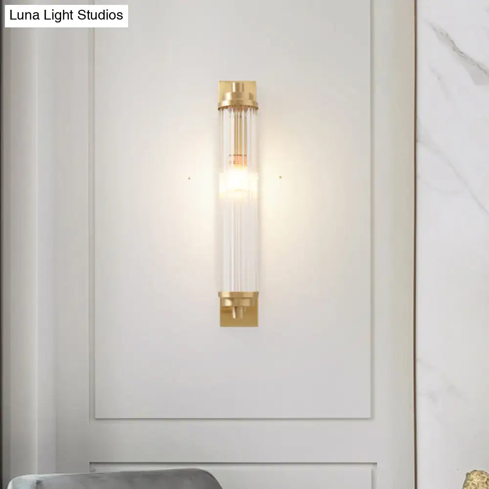 Modern gold wall light fixture with direct wired electric 220v-240v metal frame and clear glass for living room