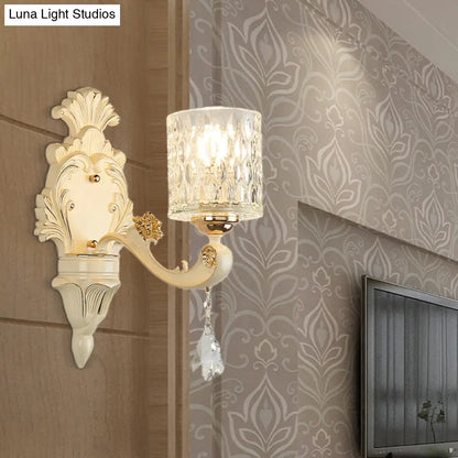 Aplique de pared cilíndrico moderno DecorBites™ dorado con cristal transparente texturizado y colgante de cristal - 1/2 cabezales
