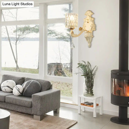 Aplique de pared cilíndrico moderno DecorBites™ dorado con cristal transparente texturizado y colgante de cristal - 1/2 cabezales