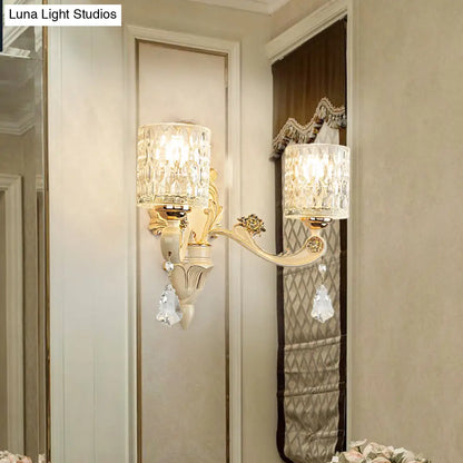 Aplique de pared cilíndrico moderno DecorBites™ dorado con cristal transparente texturizado y colgante de cristal - 1/2 cabezales