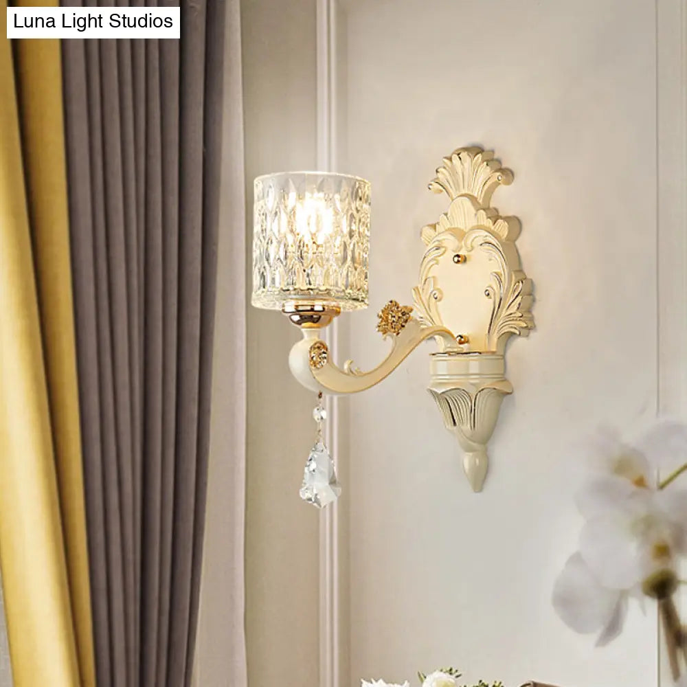Aplique de pared cilíndrico moderno DecorBites™ dorado con cristal transparente texturizado y colgante de cristal - 1/2 cabezales