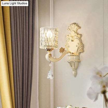 Aplique de pared cilíndrico moderno DecorBites™ dorado con cristal transparente texturizado y colgante de cristal - 1/2 cabezales