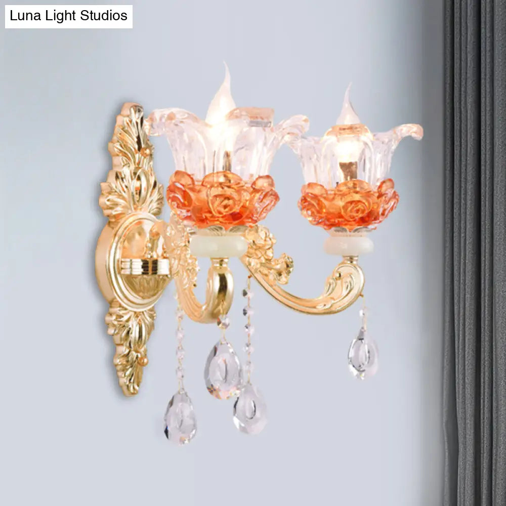 DecorBites™ DecorBites™ Modern Gold Wall Mount Lamp with Clear Crystal 1/2-Light Blossom Design for Staircase