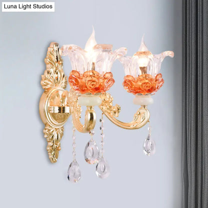 DecorBites™ DecorBites™ Modern Gold Wall Mount Lamp with Clear Crystal 1/2-Light Blossom Design for Staircase