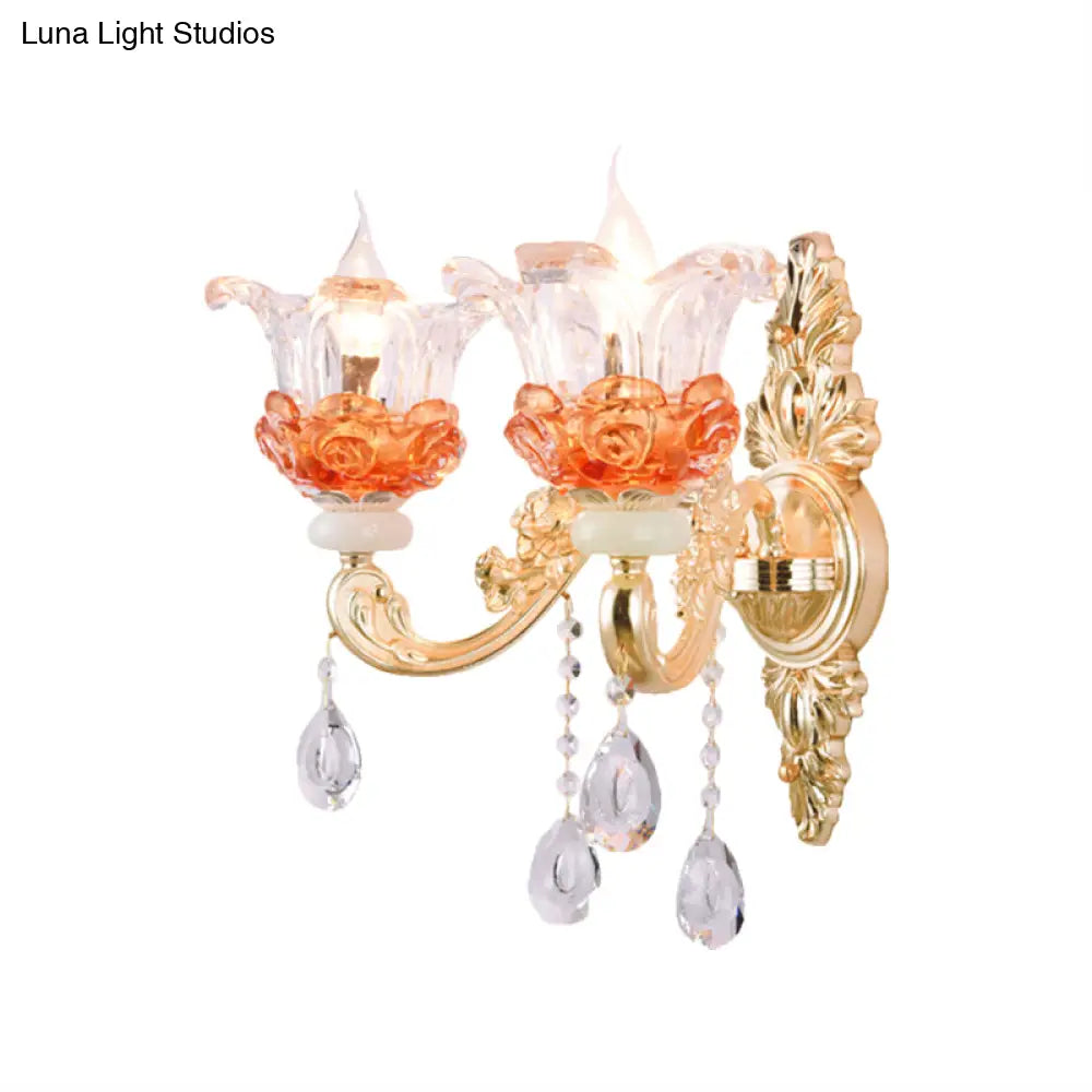 DecorBites™ DecorBites™ Modern Gold Wall Mount Lamp with Clear Crystal 1/2-Light Blossom Design for Staircase