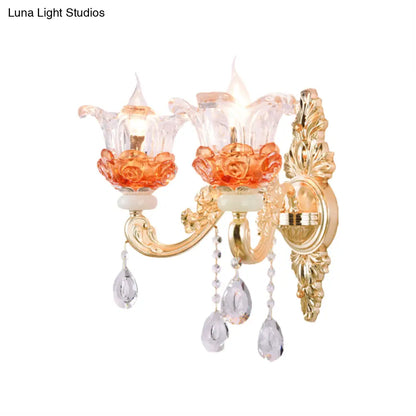 DecorBites™ DecorBites™ Modern Gold Wall Mount Lamp with Clear Crystal 1/2-Light Blossom Design for Staircase