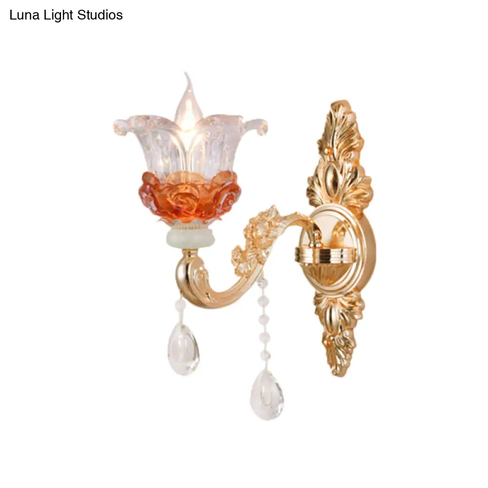 DecorBites™ DecorBites™ Modern Gold Wall Mount Lamp with Clear Crystal 1/2-Light Blossom Design for Staircase