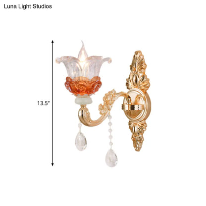DecorBites™ DecorBites™ Modern Gold Wall Mount Lamp with Clear Crystal 1/2-Light Blossom Design for Staircase