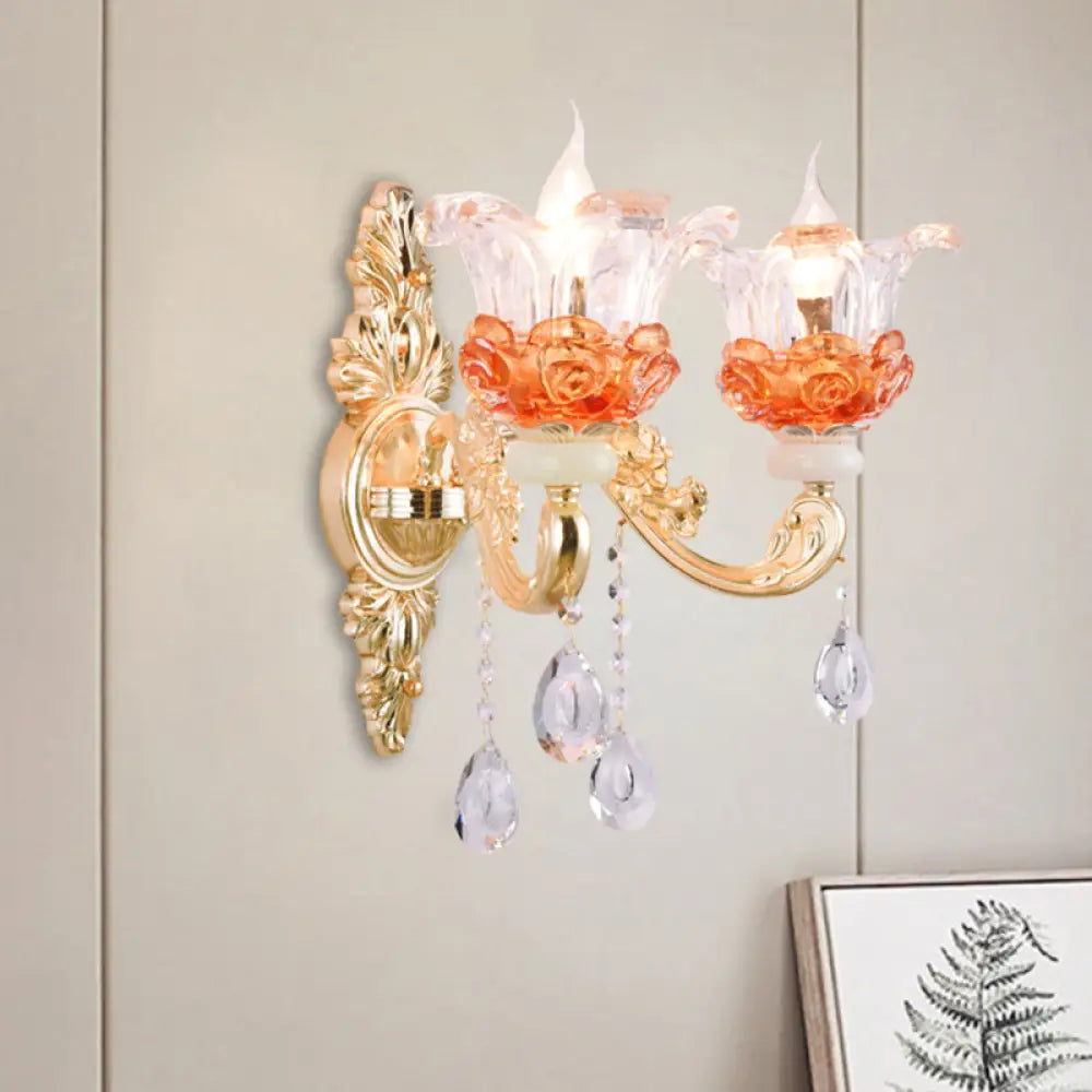 DecorBites™ DecorBites™ Modern Gold Wall Mount Lamp with Clear Crystal 1/2-Light Blossom Design for Staircase