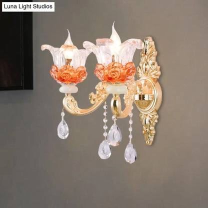 DecorBites™ DecorBites™ Modern Gold Wall Mount Lamp with Clear Crystal 1/2-Light Blossom Design for Staircase