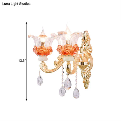 DecorBites™ DecorBites™ Modern Gold Wall Mount Lamp with Clear Crystal 1/2-Light Blossom Design for Staircase