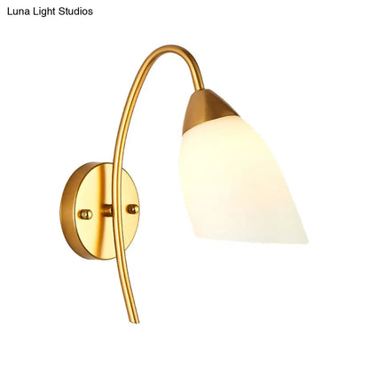 DecorBites™ DecorBites™ Modern Gold Wall Mount Sconce with Flare White Glass Shade for Bedroom