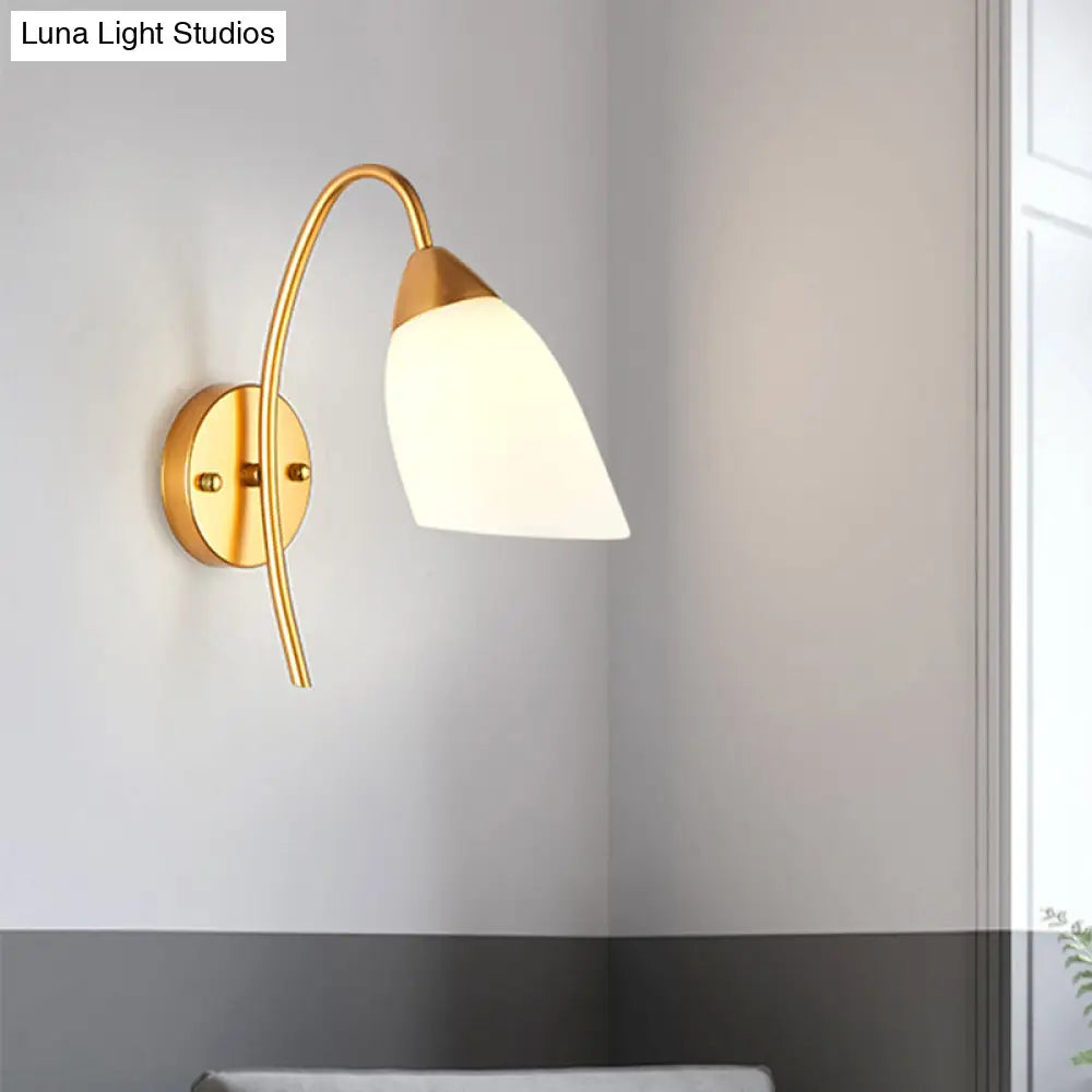 DecorBites™ DecorBites™ Modern Gold Wall Mount Sconce with Flare White Glass Shade for Bedroom