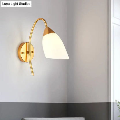DecorBites™ DecorBites™ Modern Gold Wall Mount Sconce with Flare White Glass Shade for Bedroom