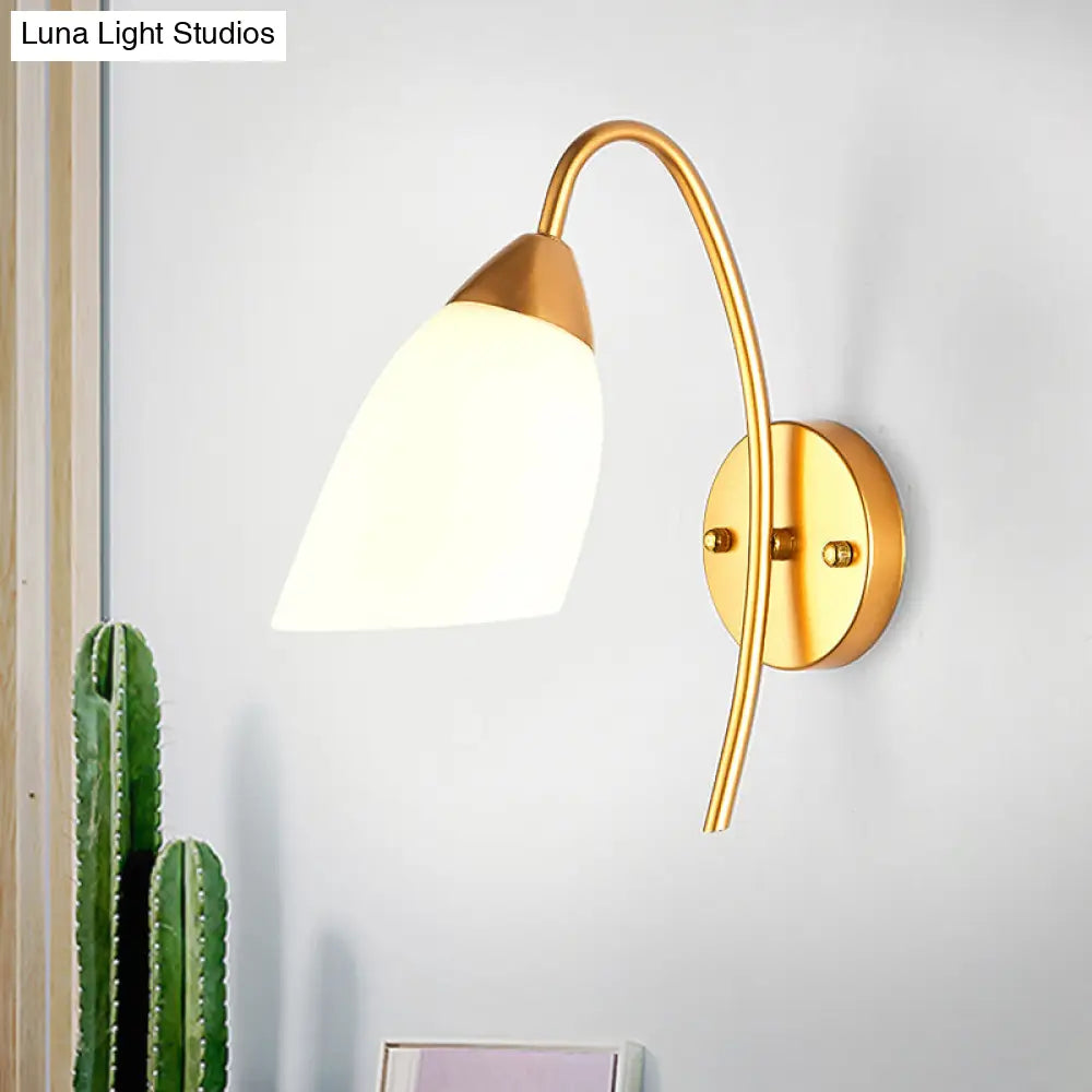 DecorBites™ DecorBites™ Modern Gold Wall Mount Sconce with Flare White Glass Shade for Bedroom