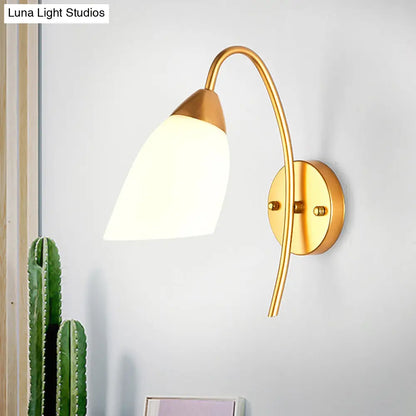 DecorBites™ DecorBites™ Modern Gold Wall Mount Sconce with Flare White Glass Shade for Bedroom