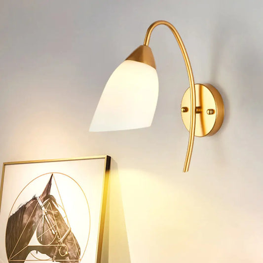 DecorBites™ DecorBites™ Modern Gold Wall Mount Sconce with Flare White Glass Shade for Bedroom