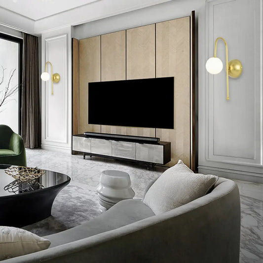 DecorBites™ DecorBites™ Modern Gold Wall Mounted Globe Light Fixture with Opal Glass for Living Room