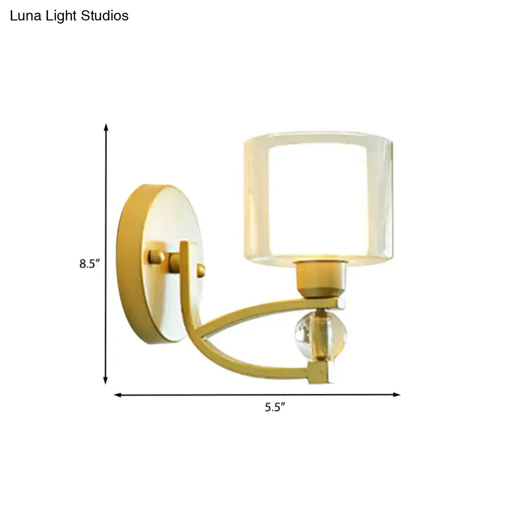 Modern gold wall mounted lamp with frosted glass shade and crystal accent bead for indoor wall lighting