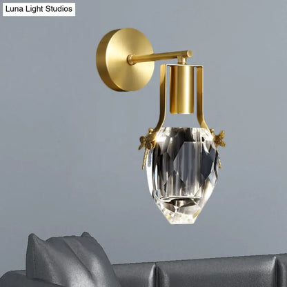 DecorBites™ DecorBites™ Modern Gold Wall Mounted LED Lamp with Raindrop Crystal Accent and Metal Dragonfly Design