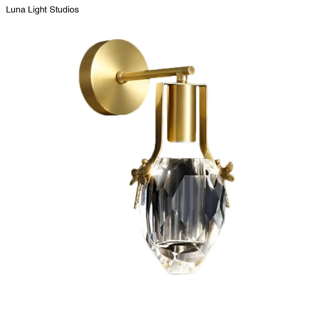 DecorBites™ DecorBites™ Modern Gold Wall Mounted LED Lamp with Raindrop Crystal Accent and Metal Dragonfly Design