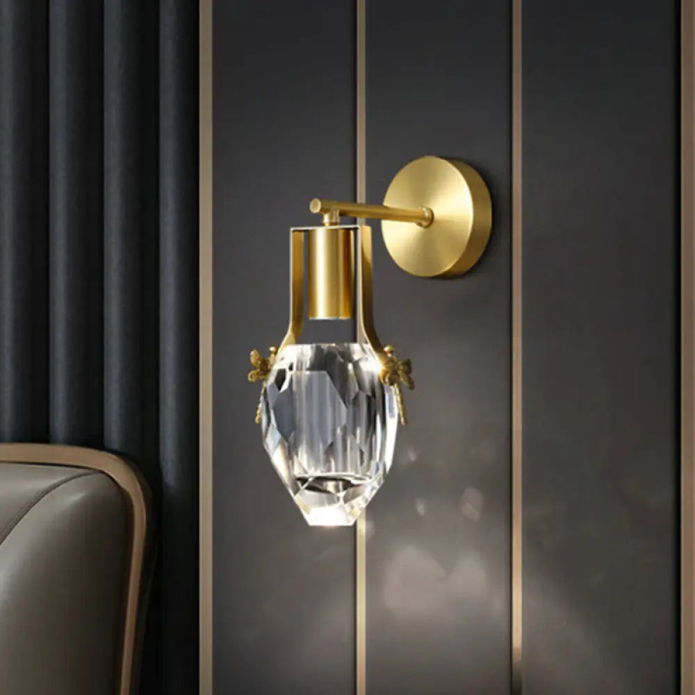 DecorBites™ DecorBites™ Modern Gold Wall Mounted LED Lamp with Raindrop Crystal Accent and Metal Dragonfly Design