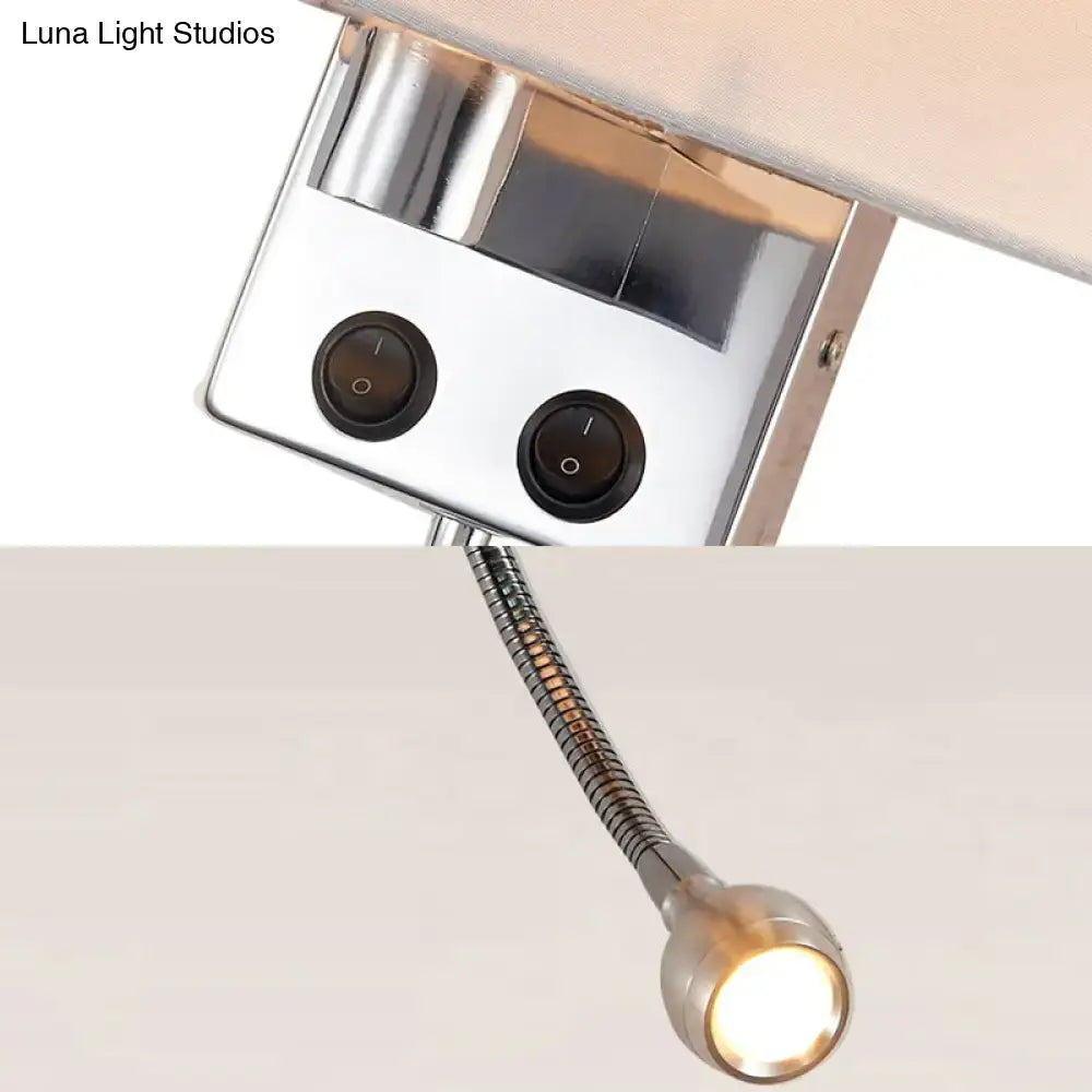 Chromium finished adjustable desk lamp with flexible gooseneck and dual black rotary switches for reading light