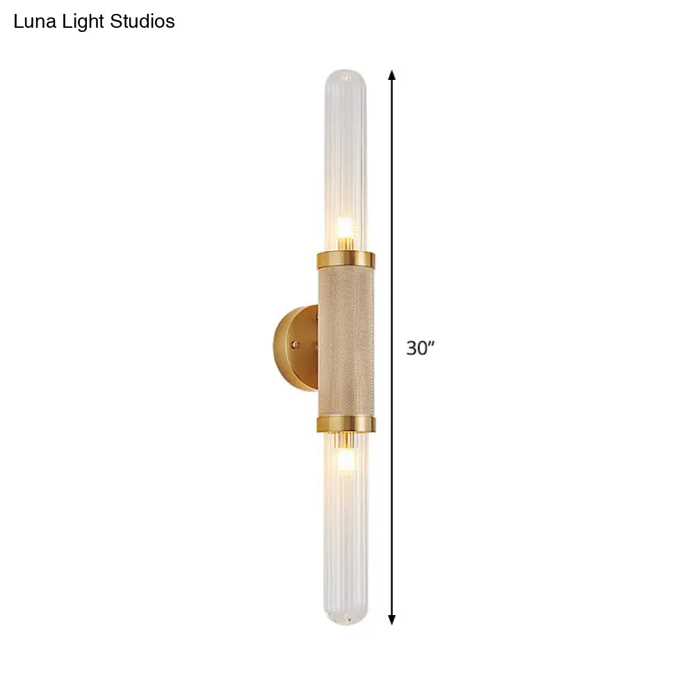 DecorBites™ DecorBites™ Modern Gold Wall Sconce with Fluted Glass and Dual Tubular Heads