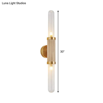 DecorBites™ DecorBites™ Modern Gold Wall Sconce with Fluted Glass and Dual Tubular Heads