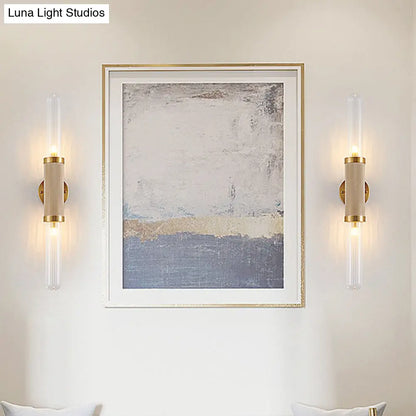 DecorBites™ DecorBites™ Modern Gold Wall Sconce with Fluted Glass and Dual Tubular Heads