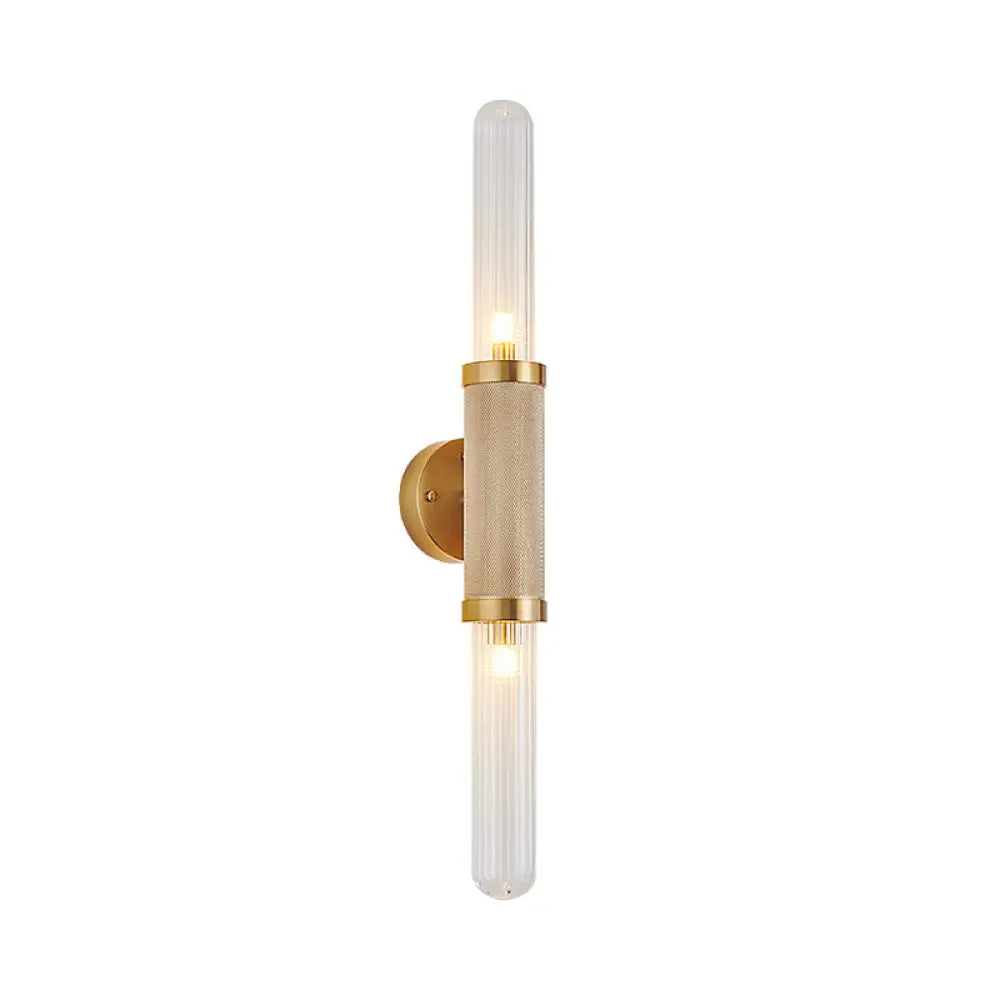 DecorBites™ DecorBites™ Modern Gold Wall Sconce with Fluted Glass and Dual Tubular Heads