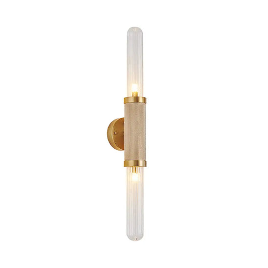 DecorBites™ DecorBites™ Modern Gold Wall Sconce with Fluted Glass and Dual Tubular Heads
