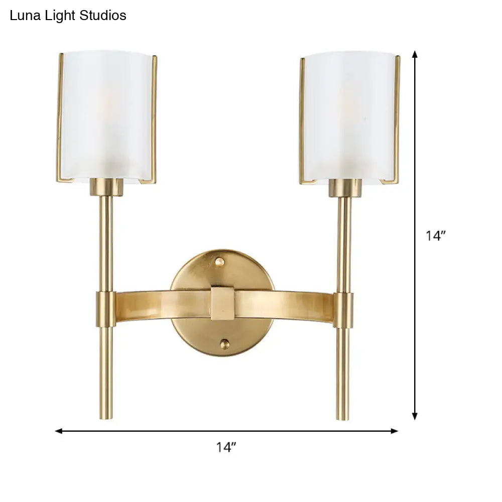 DecorBites™ DecorBites™ Modern Gold Wall Sconce with White Glass Shade - 2 Bulb Metal Light Fixture