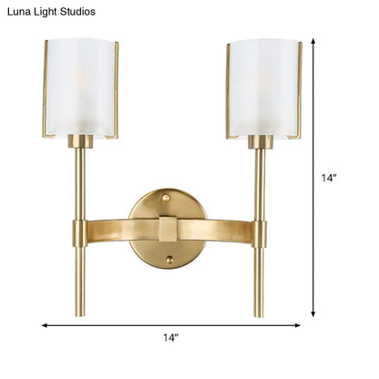DecorBites™ DecorBites™ Modern Gold Wall Sconce with White Glass Shade - 2 Bulb Metal Light Fixture